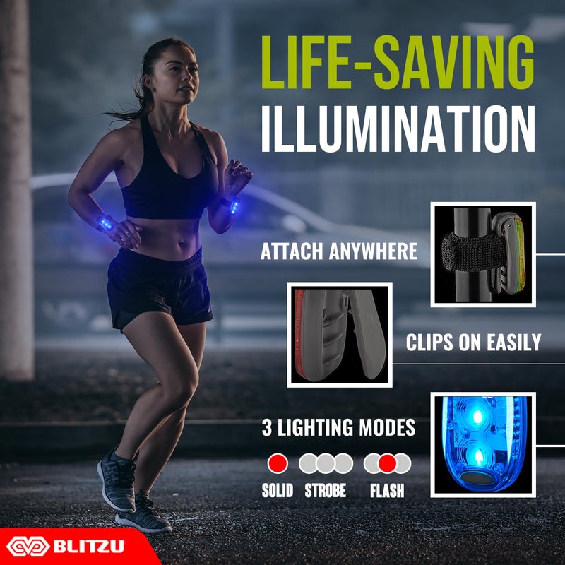BLITZU 4 Pack LED Safety Light, Clip on Reflective Gear Lights for Walking at Night, Running, Jogging, High Visibility Strobe Light Accessories for Runners, Kids, Hiking, Kayak, Cycling, Camping, Boat Blue - Image 2